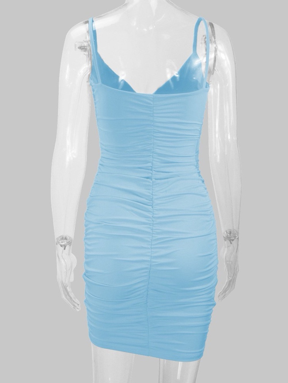 Light Blue Ruched Mini Dress with Thin Straps